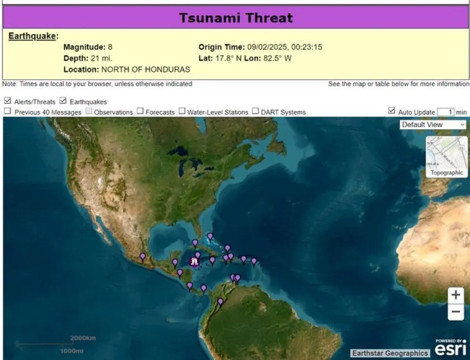 El informe con el terremoto al norte de Honduras (USGS).