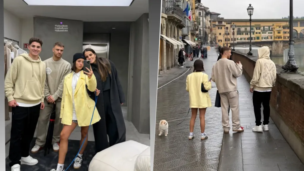 Julián Álvarez, Lucas Beltrán y sus respectivas parejas por las calles de Firenze.