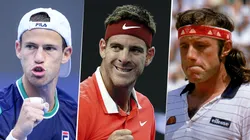 Diego Schwartzman, Juan Martín del Potro y Guillermo Vilas, son tres de los grandes tenistas argentinos que ya se retiraron.