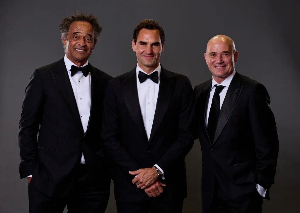 Yannick Noah, Roger Federer y Andre Agassi en 2024. (Foto: Getty).