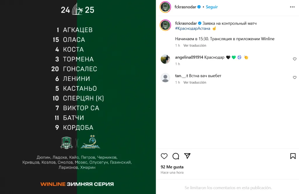 Kevin Castaño, el 5 de Krasnodar.