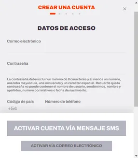 Pantalla de registro donde se pone el código de bono BetWarrior
