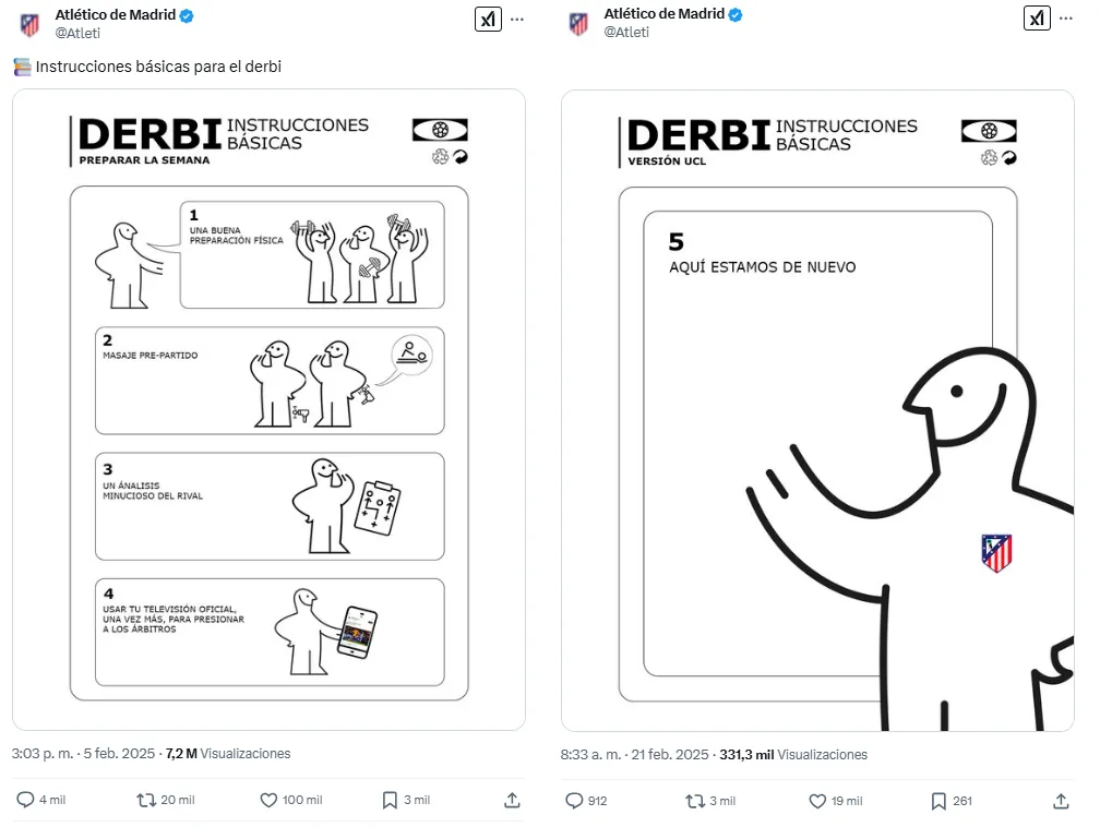 El meme del 5 de febrero y el que publicó tras el sorteo.