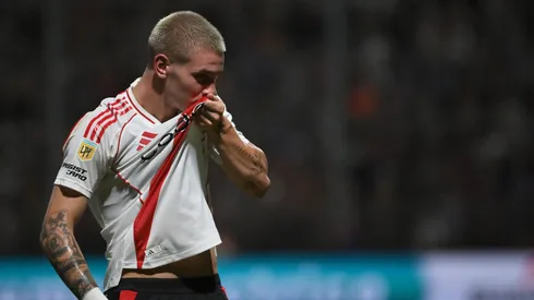 Franco Mastantuono celebra su gol ante San Martín.