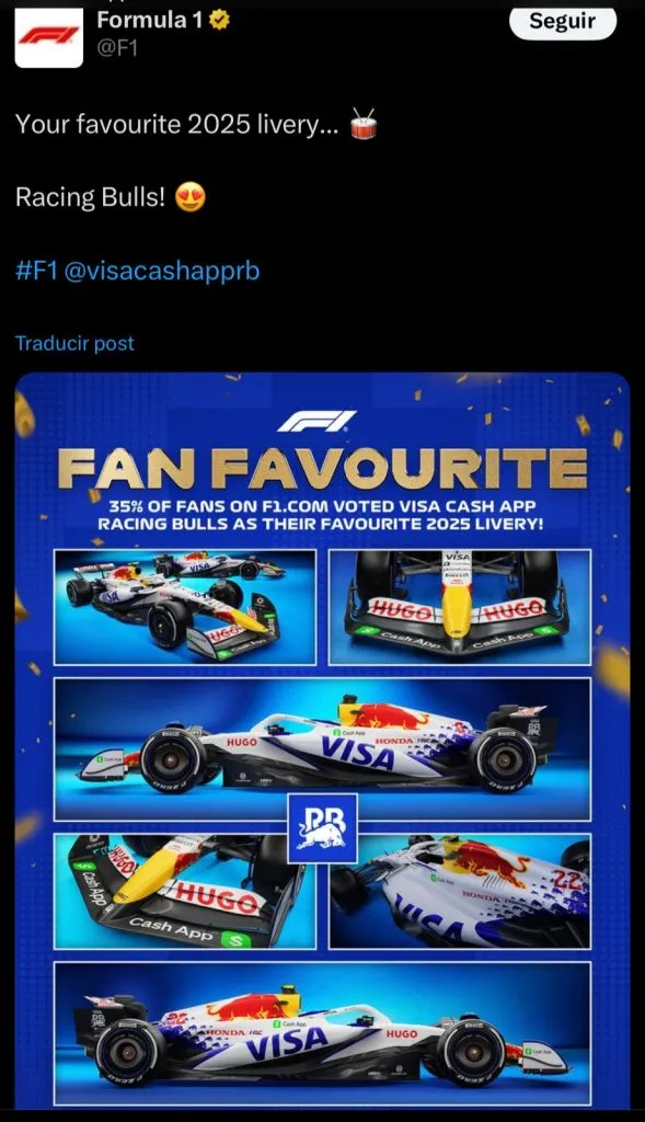El posteo de la Fórmula 1 con el auto más lindo.