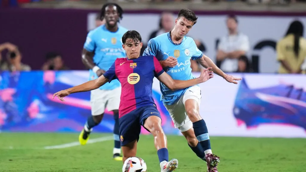 Perrone, en un amistoso entre Manchester City y Barcelona (Getty Images).