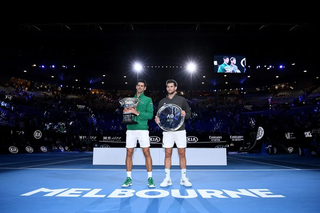 Nole y Thiem en la entrega de premios del Abierto de Australia 2020. (Foto: Getty).