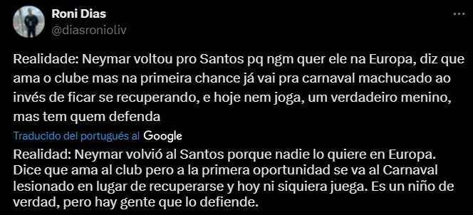 Algunos de los comentarios de los hinchas de Santos contra Neymar