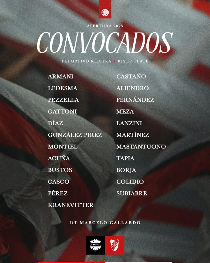 Los convocados de River para visitar a Deportivo Riestra. (Foto: Prensa River)