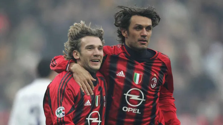 Andrei Schevchenko y Paolo Maldini en AC Milan.