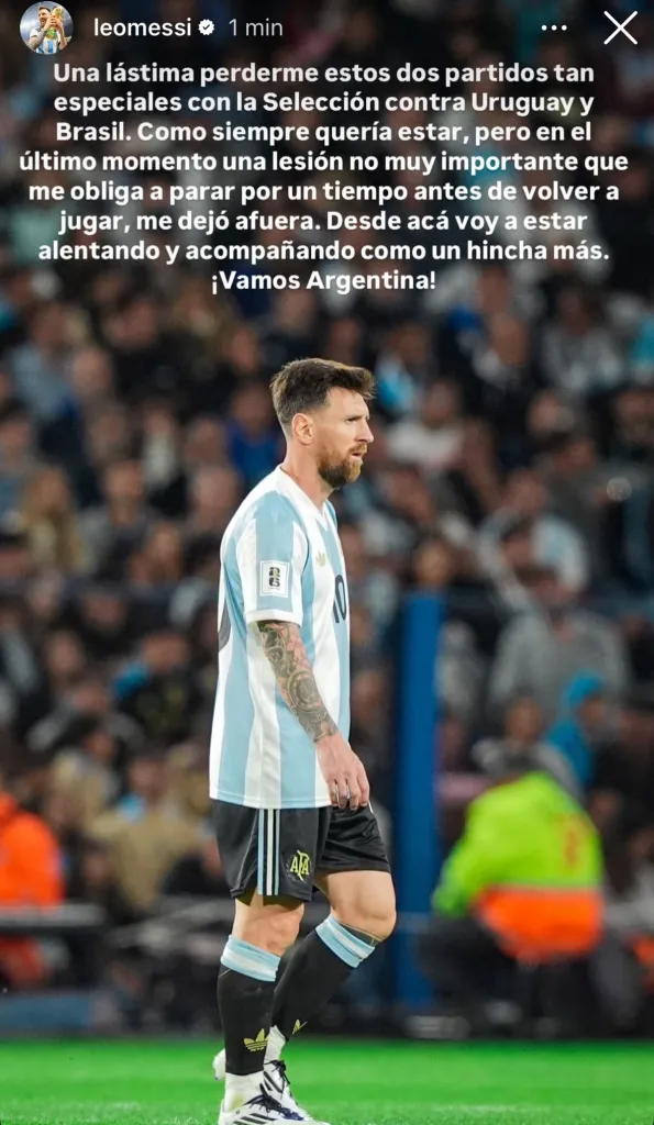 El posteo de Lionel Messi por su lesión.