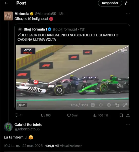 Bortoleto, indignado con Doohan.