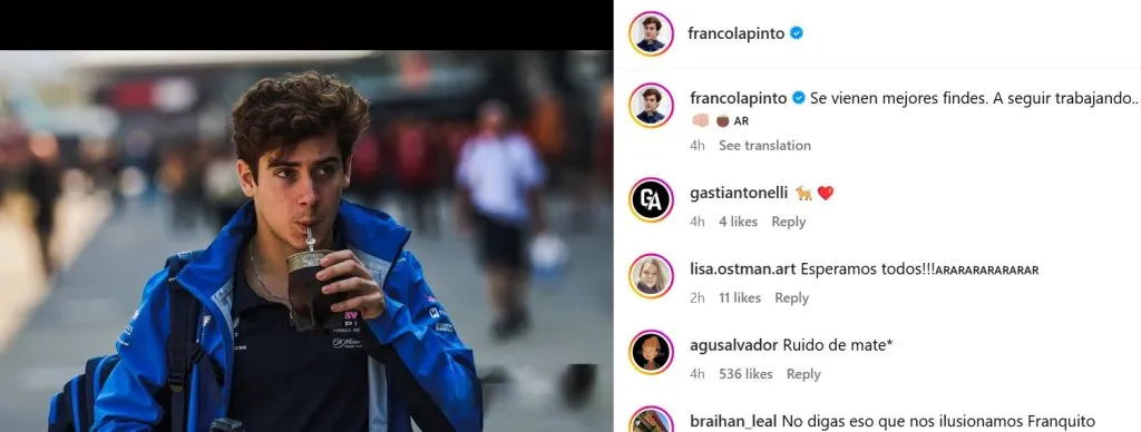 La curiosa publicación de Colapinto en medio del interés de Red Bull.