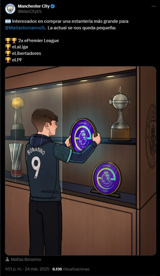 El Manchester City reconoció el título obtenido por Matías Bonanno.