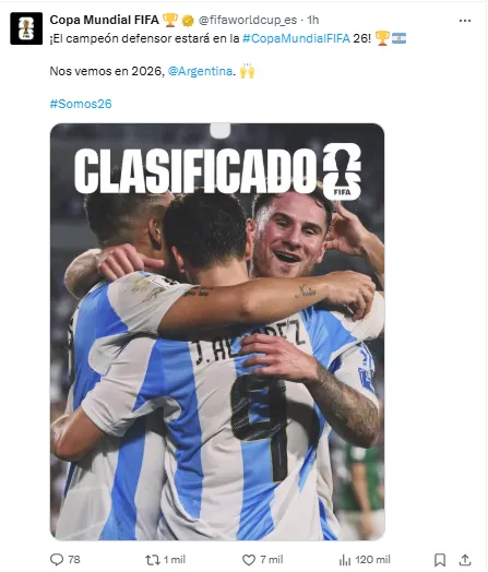 El mensaje de la FIFA para Argentina vía X.