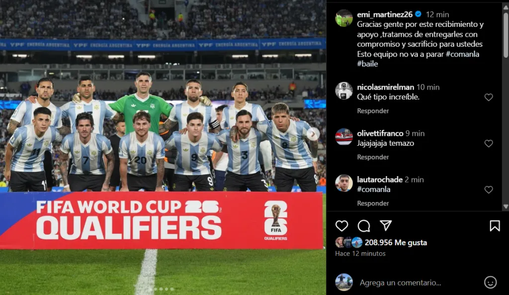 El posteo de Dibu Martínez. (Foto: Instagram)