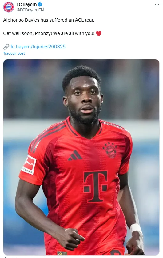 Davies se rompió los ligamentos.