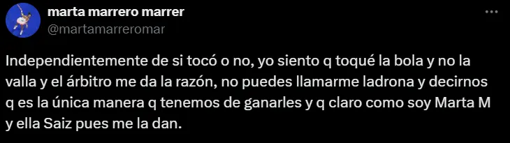 El posteo de Marta Marrero en Twitter.