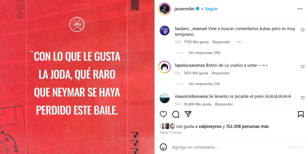 El posteo de Javier Milei contra Neymar.