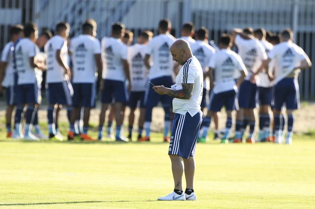 Jorge Sampaoli, al frente de un entrenamiento en la Selección Argentina.