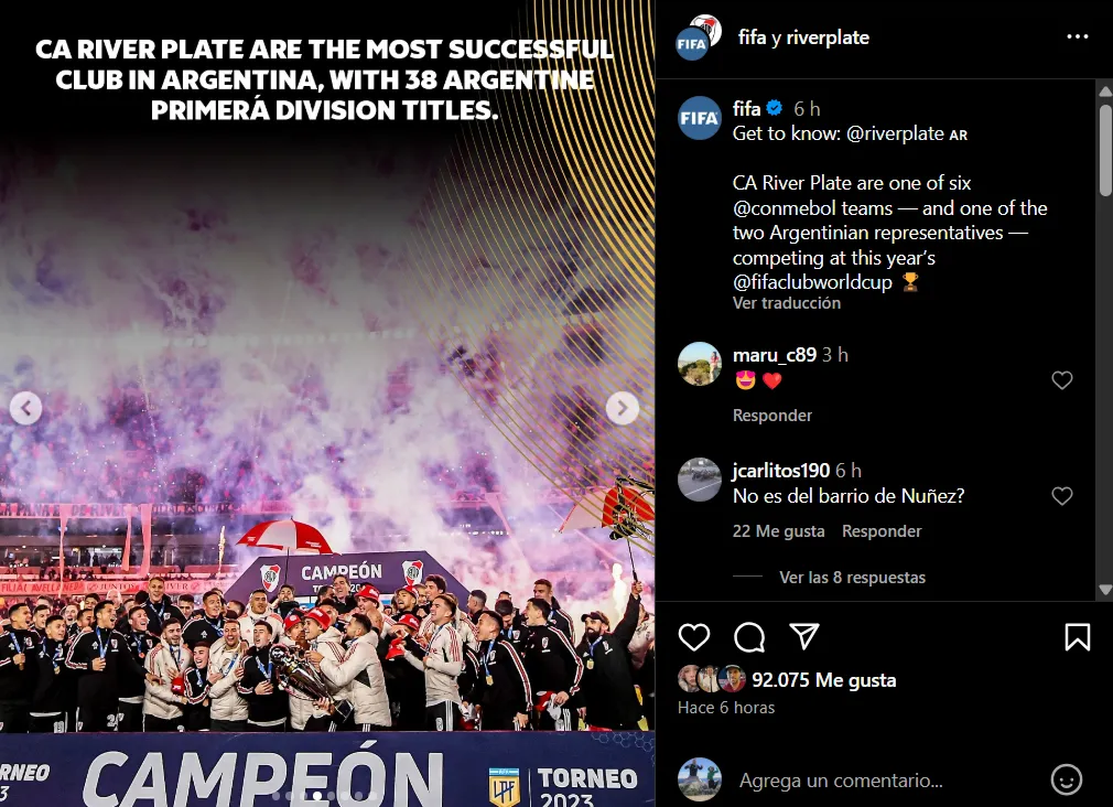 La publicación de la FIFA. (Foto: Instagram)