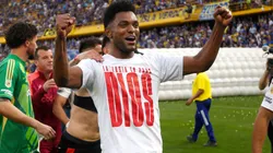 Miguel Borja celebra el último triunfo de River en La Bombonera