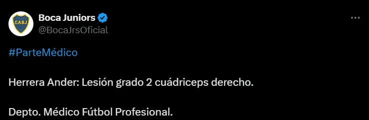 El parte médico de Boca por la lesión de Ander Herrera.