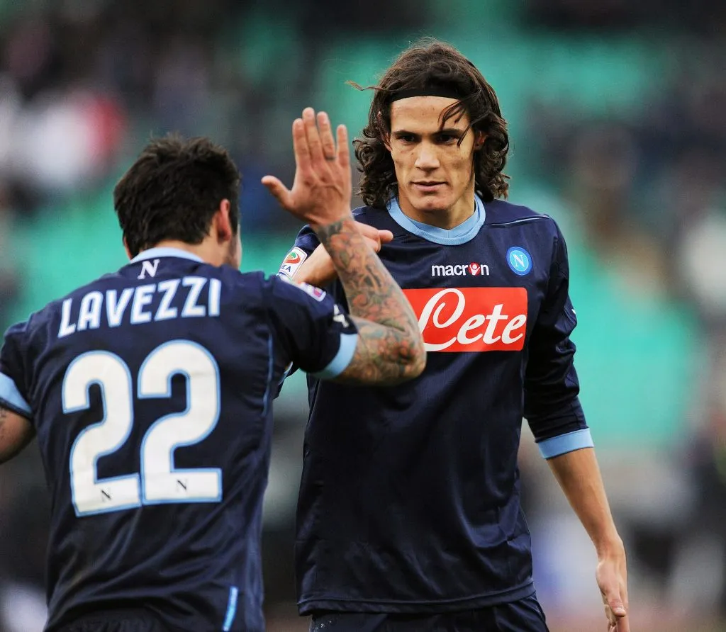 Ezequiel Lavezzi y Edinson Cavani en Napoli. (Getty Images)