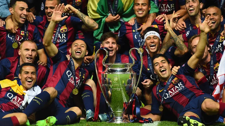 Jeremy Mathieu festejando con Barcelona en 2015.