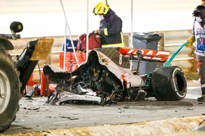 Así quedó el auto de Grosjean luego del accidente.