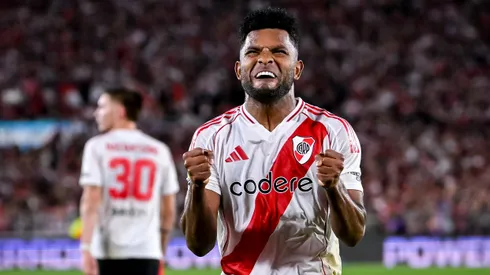 El festejo de gol de Miguel Borja.