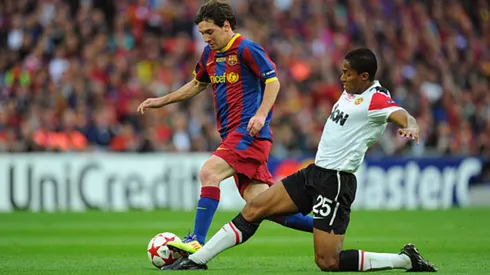 Antonio Valencia y Lionel Messi en la final de la UEFA Champions League 2010/11.