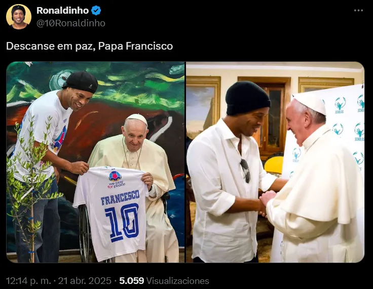 El brasileño Ronaldinho despidió al Papa.