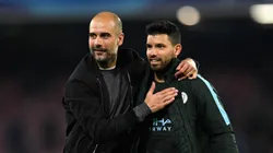 Pep Guardiola y Sergio Kun Agüero en el Manchester City.