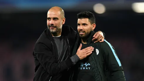 Pep Guardiola y Sergio Kun Agüero en el Manchester City.