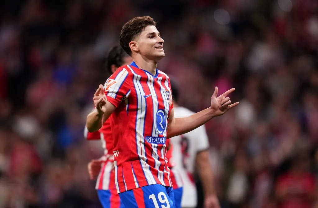 Julián Alvarez celebrando un gol con Atlético de Madrid. (Aitor Alcalde/Getty Images)