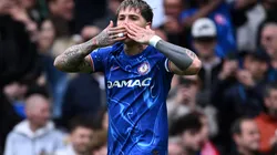 Enzo Fernández celebra su gol ante Liverpool.