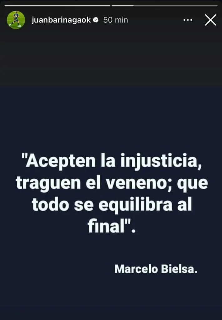 El fuerte posteo de Barinaga en sus redes sociales.