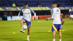 Marcos Rojo en el calentamiento de Boca ante Lanús.