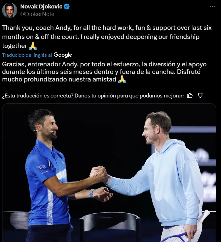 El posteo de Novak Djokovic.