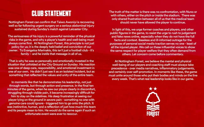 El comunicado del Forest.