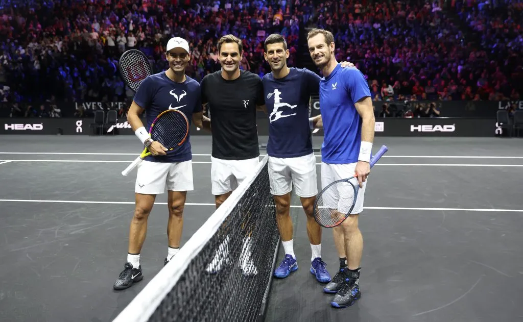 Andy Murray junto a Roger Federer, Novak Djokovic y Rafael Nadal en la Laver Cup 2022. (Getty Images)
