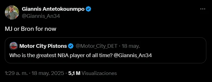 El tuit de Giannis Antetokounmpo.