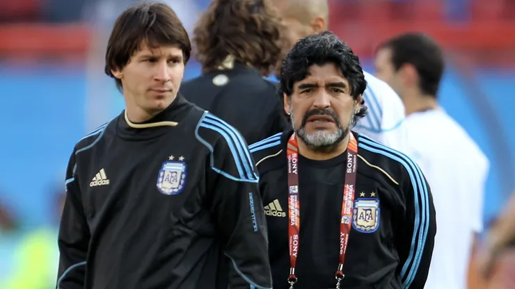 Lionel Messi y Diego Maradona en Sudáfrica 2010
