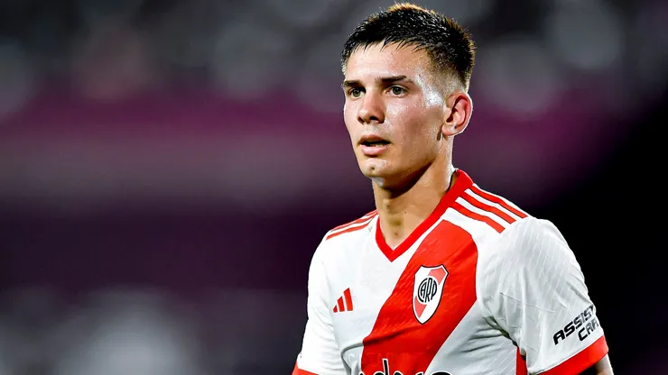 Franco Mastantuono durante un partido de River. (Getty Images)