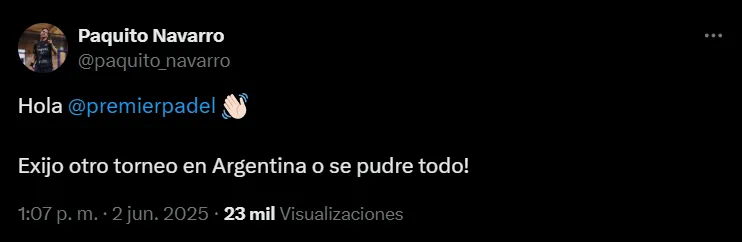 El posteo de Paquito Navarro.
