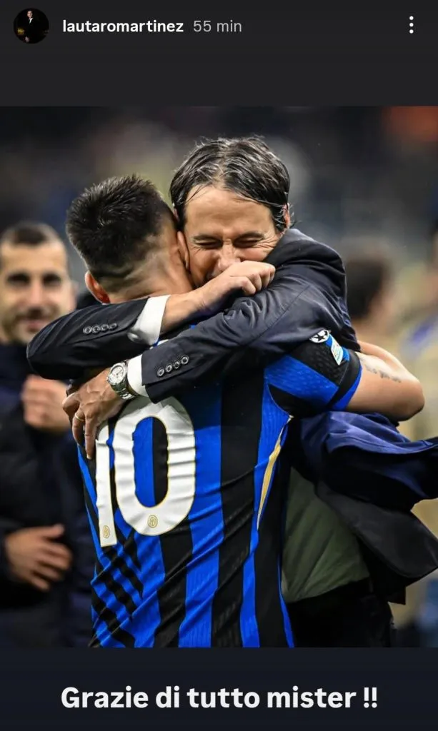 El posteo que Lautaro Martínez le dedicó a Simone Inzaghi.