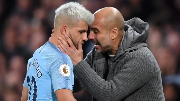 Pep Guardiola junto al Kun Aguero.
