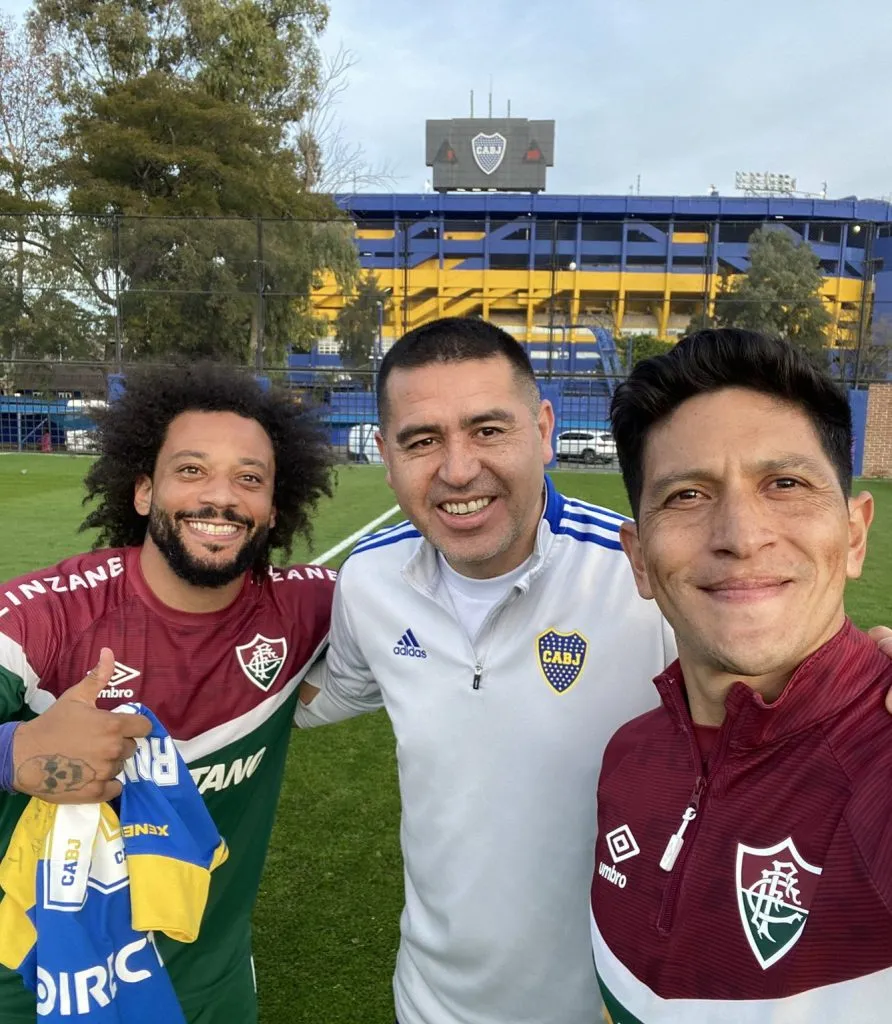 Riquelme junto a Marcelo y Germán Cano, a principios de 2023 (@juegosimple__)