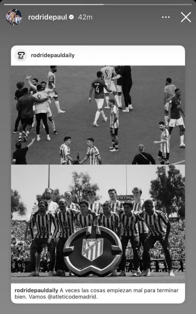 La publicación que reposteó Rodrigo De Paul luego del 4 a 0 con PSG.